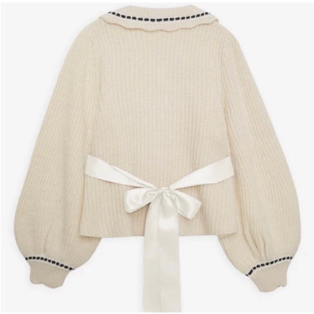 For Love & Lemons Jade Cardigan Sweater Top Beige Large Chunky Knit Classy Chic - Picture 8 of 15